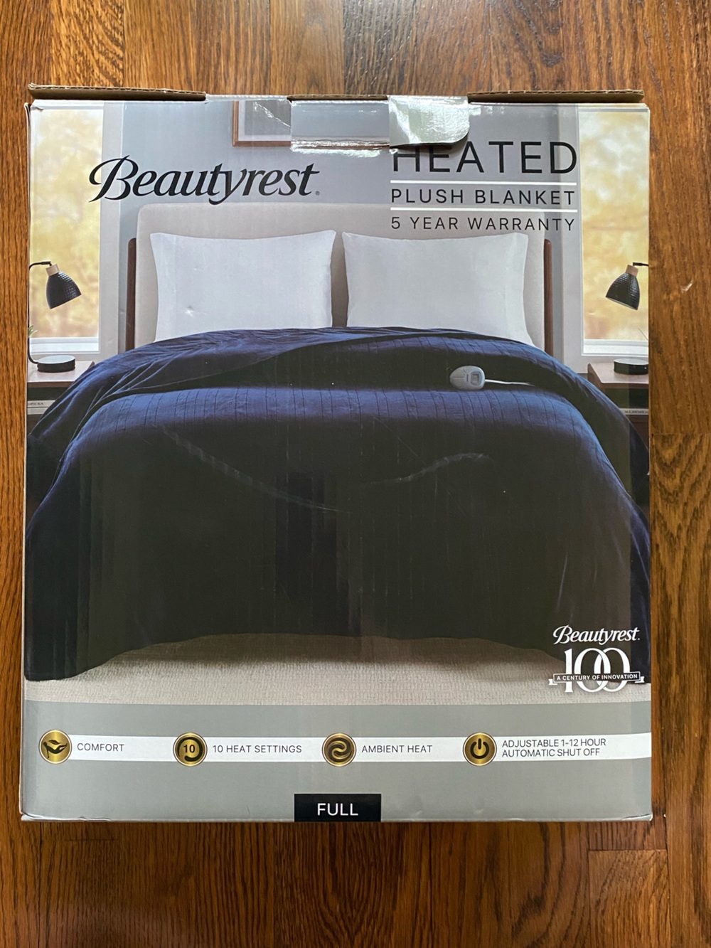Beautyrest Full Heated Plush Electric Blanket w/ Controller Blue Full Size